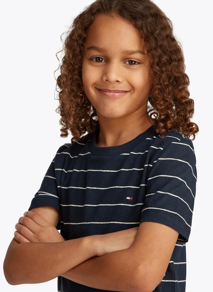 تومي هيلفيغر Kids Cotton Linen Striped T-Shirt
