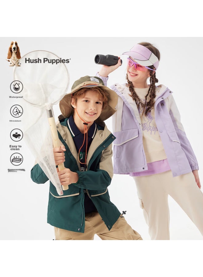 Hush Puppies Hush Puppies Children's Clothing, Boys And Girls Spring New Style Triple-protection Fabric Jacket, Jungle Green, 160cm  - Image 1