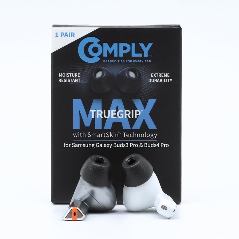 COMPLY TrueGrip MAX | Premium Memory Foam Replacement Earbud Tips for Samsung Galaxy Buds3 Pro | Long Lasting Comfort, MAX Durability, Secure Fit, Superior Noise Isolation| Black (Large) (1 Pair) - Image 1