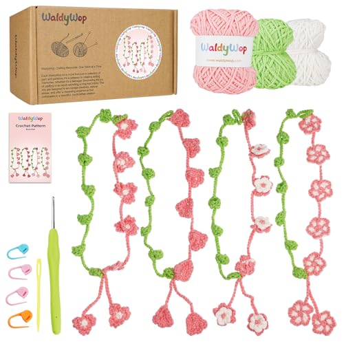 WaldyWop Crochet Kit for Beginners: 4 Flower Bracelets Knitting Kits for Adults Women w/Easy Yarn & Step-by-Step Video Tutorials -Wobbles Crochet Starter Kit for Crocheter, Birthday Gift for Mom - Image 1