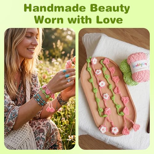 WaldyWop Crochet Kit for Beginners: 4 Flower Bracelets Knitting Kits for Adults Women w/Easy Yarn & Step-by-Step Video Tutorials -Wobbles Crochet Starter Kit for Crocheter, Birthday Gift for Mom - Image 5