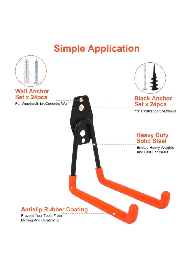 12PCS Wall Hooks Garage, Heavy Duty Garage Hooks, Double Hooks Garage, Garage Storage Hooks for Organising Ladder, Chair, Hose, Bicycles, Power Tools Bulky (Orange)  - Image 3