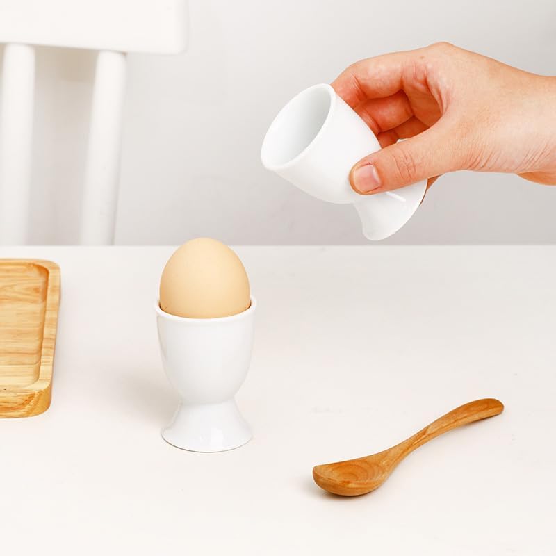 GSHLLO 2 Pcs Ceramic Egg Cups Single Hard Boiled Egg Holder Stand White Porcelain Egg Cups Easter Breakfast Egg Holders for Breakfast Party - Image 3