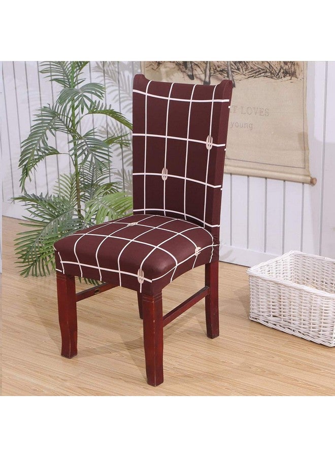 HOUSE OF QUIRK House of Quirk Polyester Spandex Printed Chair Cover Stretch Removable Washable Short Dining Chair Cover Protector Seat Slipcover (Brown Check, Pack of 4)  - Image 2