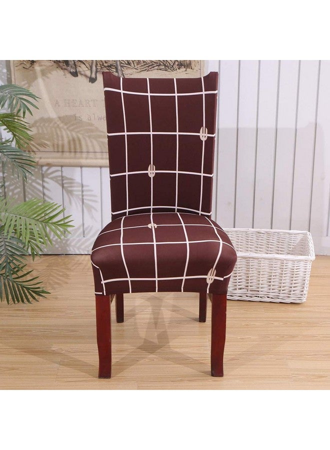HOUSE OF QUIRK House of Quirk Polyester Spandex Printed Chair Cover Stretch Removable Washable Short Dining Chair Cover Protector Seat Slipcover (Brown Check, Pack of 4)  - Image 3