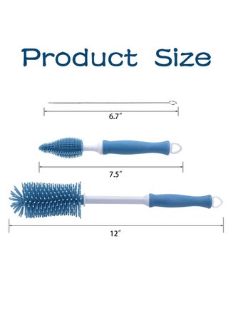 فرشاة تنظيف زجاجات الرضاعة للأطفال، فرشاة غسيل زجاجات الأطفال بمقبض طويل من السيليكون، مناسبة لزجاجات الحليب للأطفال (لون أزرق) - view 2