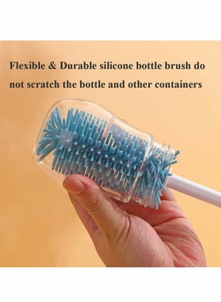 فرشاة تنظيف زجاجات الرضاعة للأطفال، فرشاة غسيل زجاجات الأطفال بمقبض طويل من السيليكون، مناسبة لزجاجات الحليب للأطفال (لون أزرق) - view 5