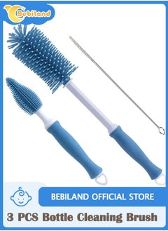Bebiland Baby Bottle Cleaning Brush, Long Handle Silicone Baby Bottle Washing Brush,Suitable For Baby Bottles (Blue)  - Image 1