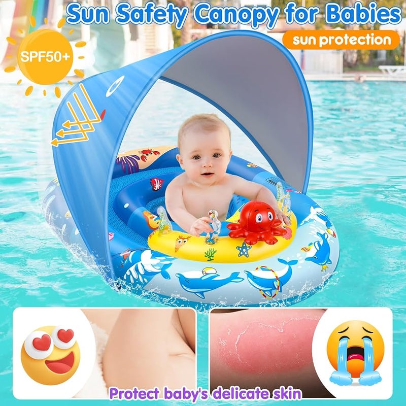 EZIGO Baby Pool Float with Canopy UPF50+ Sun Protection, Inflatable Kids Pool Floats with Ocean Animal Toys for Baby 6-36 Months, Infant Swimming Float with Adjustable Safety Seat for Boys Girls - Image 3