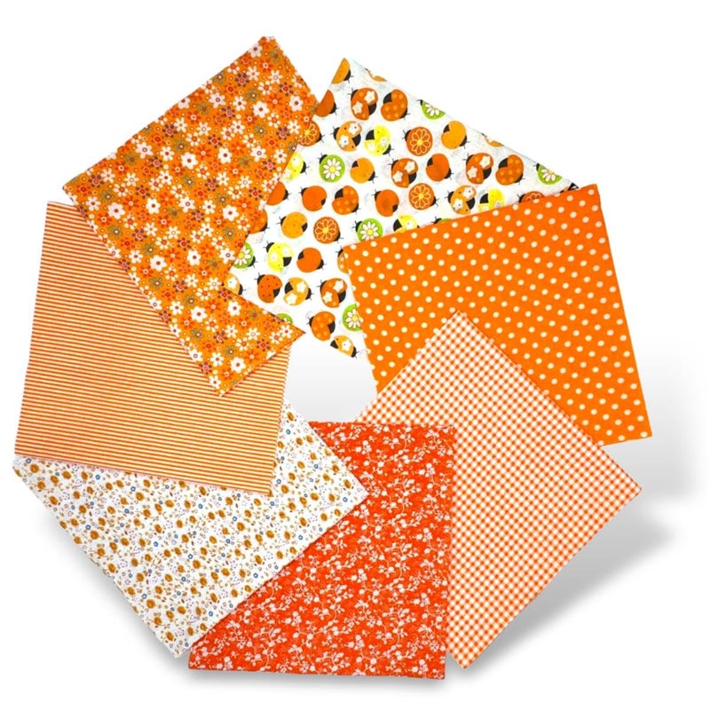 VUFVOID High-Grade Cotton Quilting Fabric Bundle, 100% Cotton Floral Print Patchwork Material for DIY Sewing, Cushions, Crafts, Machine Washable, Multi-Color Patterns (Orange, 20 * 20'') - Image 1