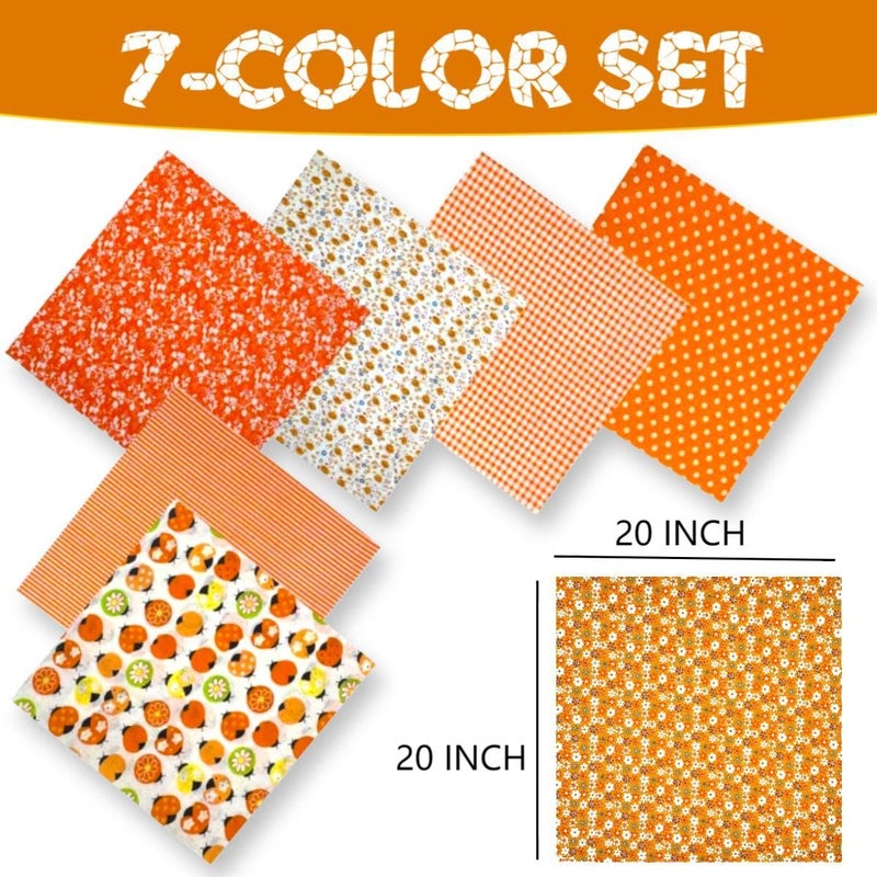 VUFVOID High-Grade Cotton Quilting Fabric Bundle, 100% Cotton Floral Print Patchwork Material for DIY Sewing, Cushions, Crafts, Machine Washable, Multi-Color Patterns (Orange, 20 * 20'') - Image 2