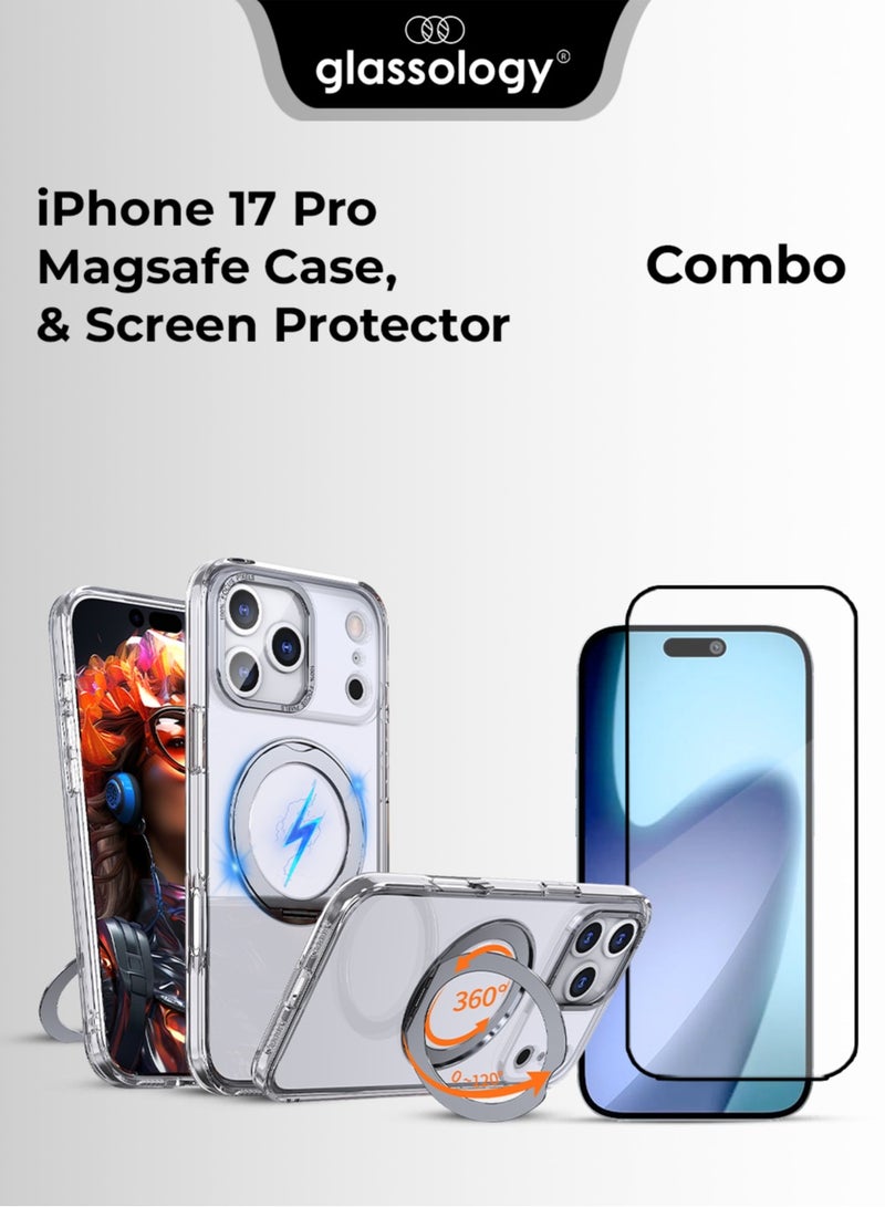 glassology iPhone 17 Pro White Essentials Bundle – MagSafe Ring Stand Case + Ultra-Clear Screen Protector - Image 1
