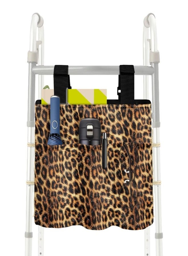 Hechitok Leopard Print Walker Basket Foldable Rollator Storage Bag for Seniors with Big Capacity & Never Tipping Over, Best Gift for Family - Image 1