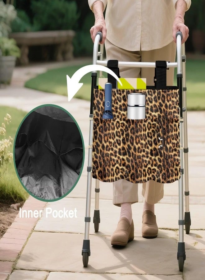 Hechitok Leopard Print Walker Basket Foldable Rollator Storage Bag for Seniors with Big Capacity & Never Tipping Over, Best Gift for Family - Image 5