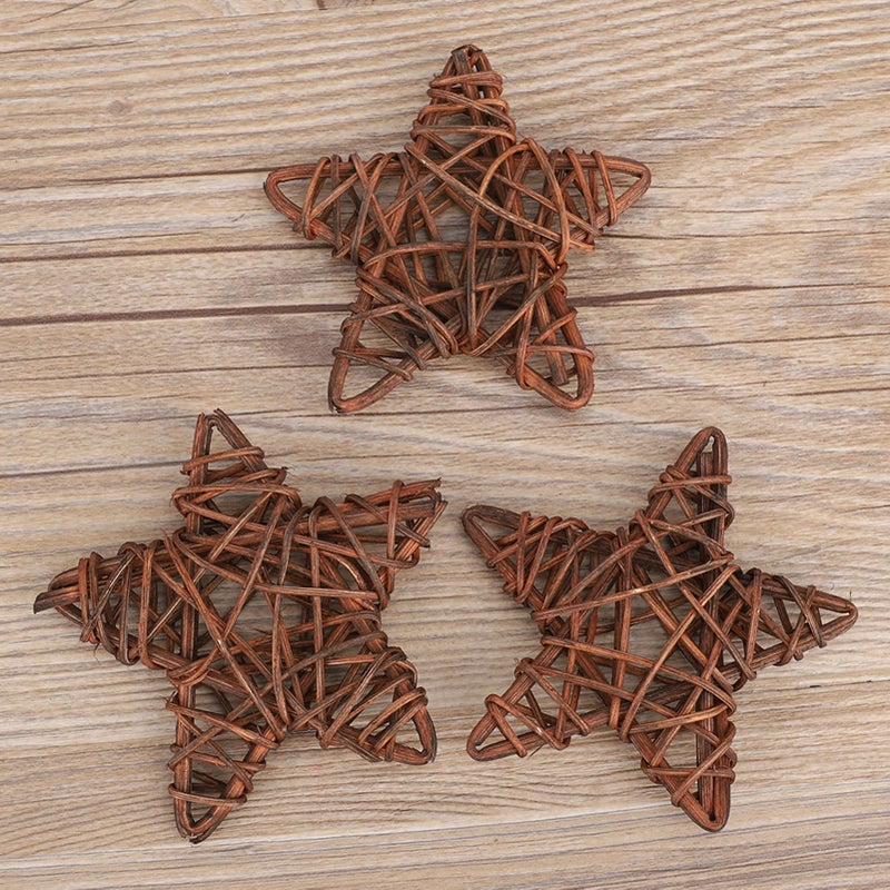 6Pcs DIY Crafts Natural Rattan Stars for Wedding Party Christmas Decoration(Coffee) - Image 5