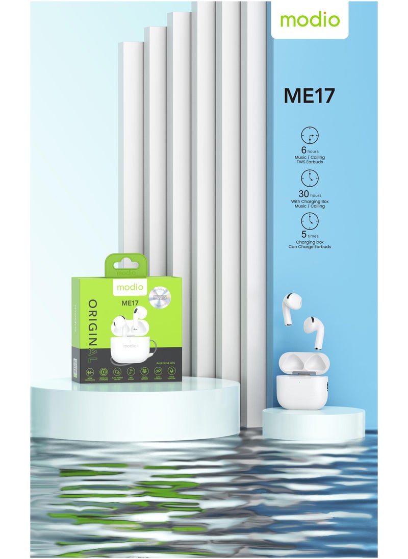 Modio ME17 Wireless Bluetooth Earbuds Pro – Premium Sound, Long Battery Life, and Seamless Connectivity for Android & iPhone (White) - Image 4