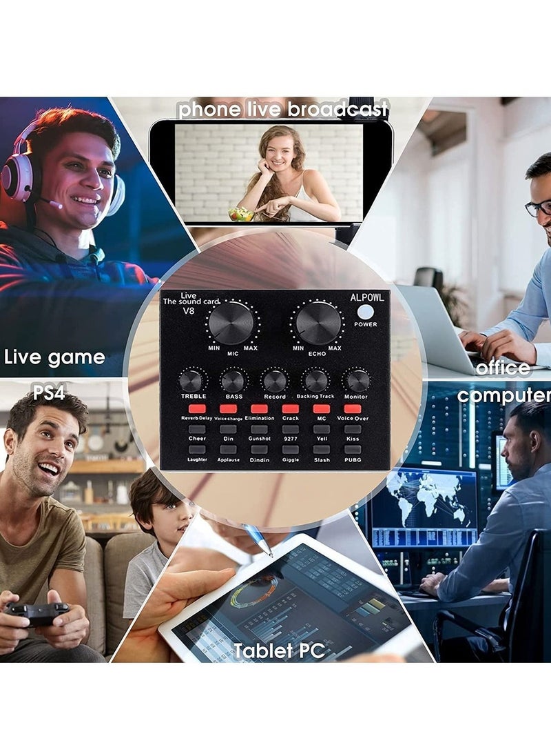 ELTRAZONE Professional Condenser Microphone With V8S Live Sound Card And Studio Recording Broadcasting Set Black/Gold - Image 5