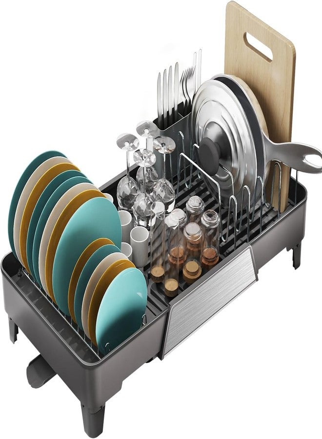 FOXHIVE Large Expandable Dish Drying Rack, Dish Racks for Kitchen Counter, Space Saving & Rust Resistant Dish Drainer with Removable Drainboard & Utensil Holder, Adjustable Length 16.4 to 24.4 Inches - Image 1