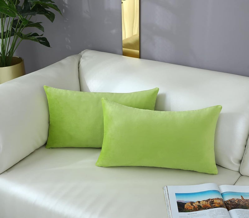 mixeoo Comfy Lime Green Throw Pillow Covers Decorative Lumbar Solid Rectangle Thick Velvet Super Soft Cushion Cases Home Decor for Sofa Couch Living Room Chair, Set of 2, 12 x 20 Inch - Image 3