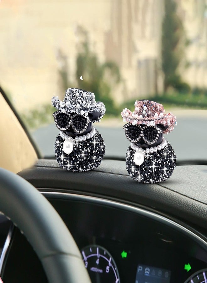wonuu Diamond Rubber Duck Car Ornaments Duck Car Dashboard Decorations for Cool car Accessories with, Black&Silver - Image 4
