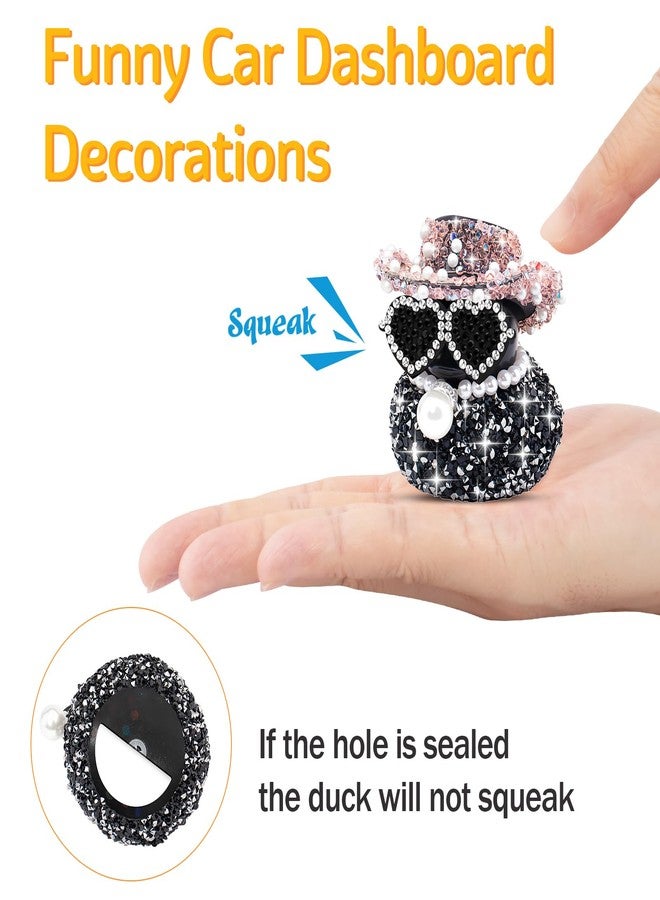 wonuu Diamond Rubber Duck Car Ornaments Duck Car Dashboard Decorations for Cool car Accessories with, Black&Silver - Image 5