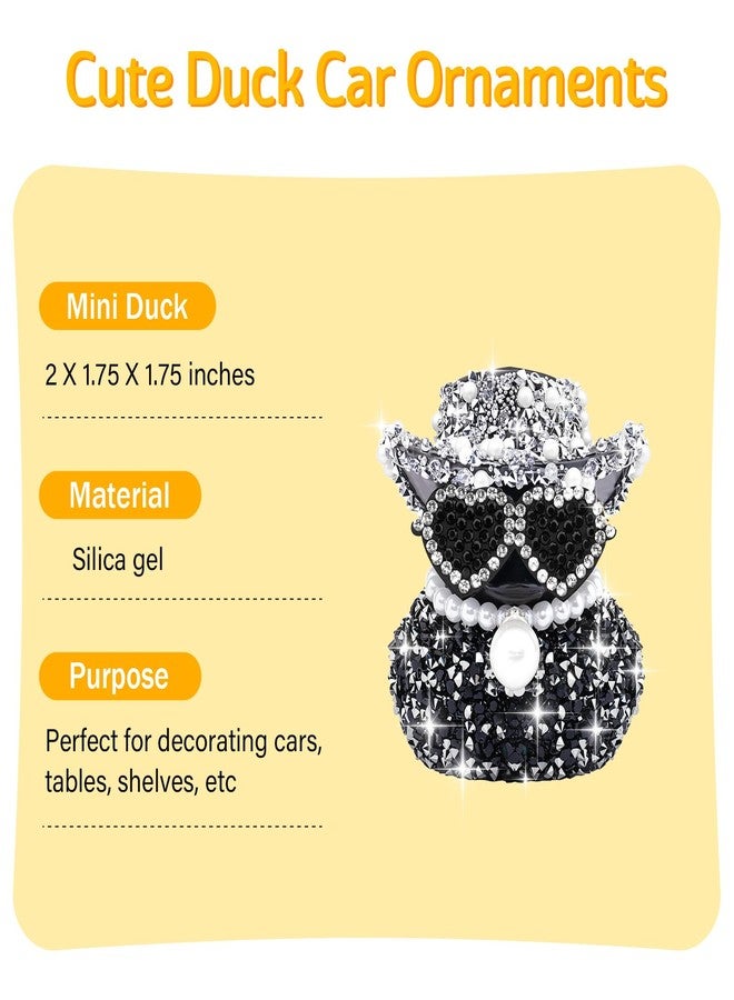 wonuu Diamond Rubber Duck Car Ornaments Duck Car Dashboard Decorations for Cool car Accessories with, Black&Silver - Image 3