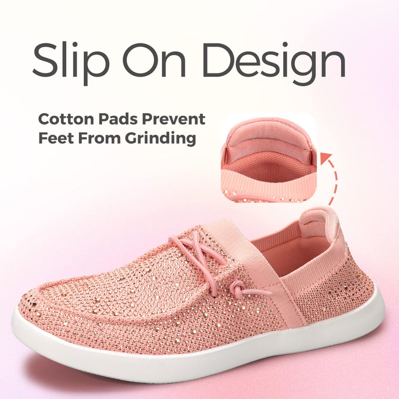 BELOS Women's Rhinestone Lace Up Loafers Shoes Comfortable Slip On Mesh Knit Walking Shoes Fashion Lightweight Sparkly Glitter Sneaker(Pink,8.5 - Image 4