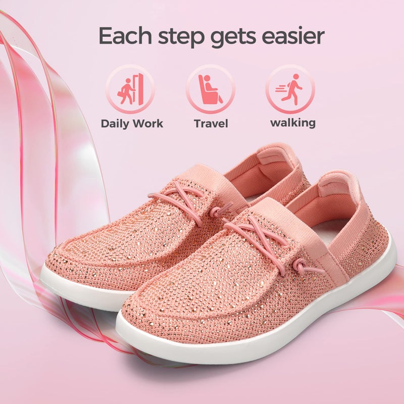 BELOS Women's Rhinestone Lace Up Loafers Shoes Comfortable Slip On Mesh Knit Walking Shoes Fashion Lightweight Sparkly Glitter Sneaker(Pink,8.5 - Image 5