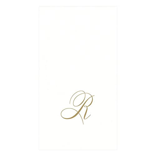 Caspari White Pearl Paper Linen Guest Towels, Monogram Initial Abstract, Pack of 24 - Image 1