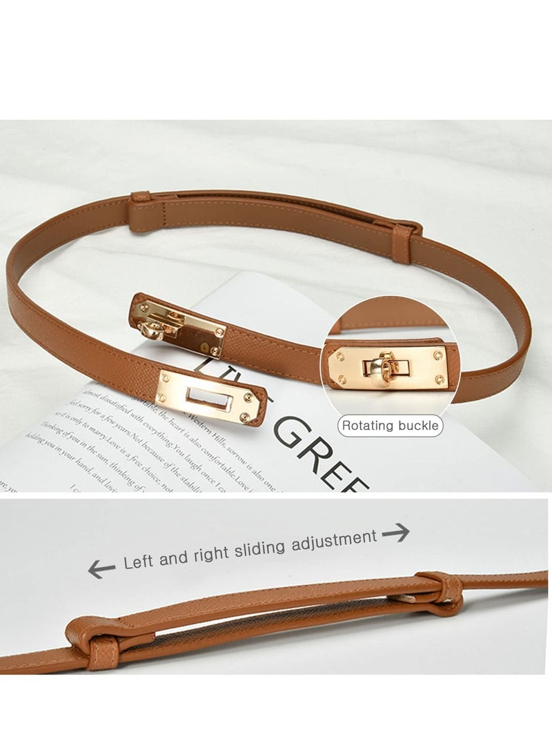 Excefore - 1 Pack Leather Skinny Women Belt, Thin Waist Belt, Women Skinny Leather Belt with Gold Buckle - Image 1
