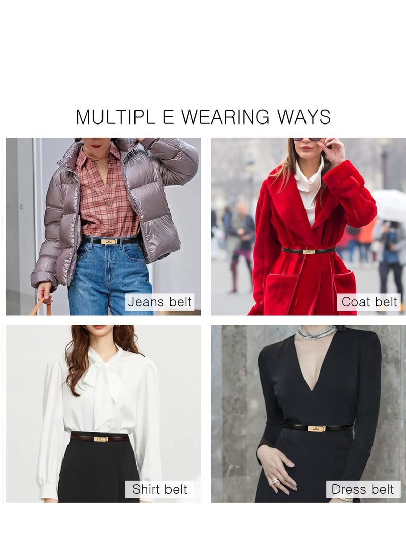 Excefore - 1 Pack Leather Skinny Women Belt, Thin Waist Belt, Women Skinny Leather Belt with Gold Buckle - Image 1