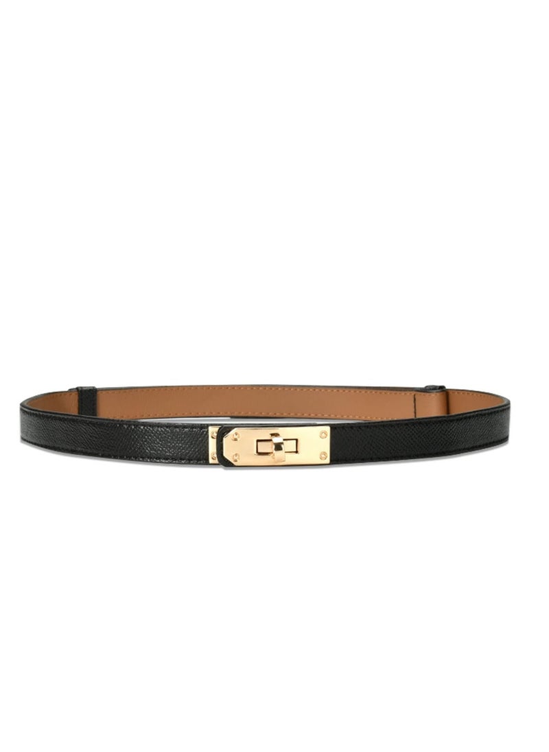 Excefore - 1 Pack Leather Skinny Women Belt, Thin Waist Belt, Women Skinny Leather Belt with Gold Buckle - Image 1