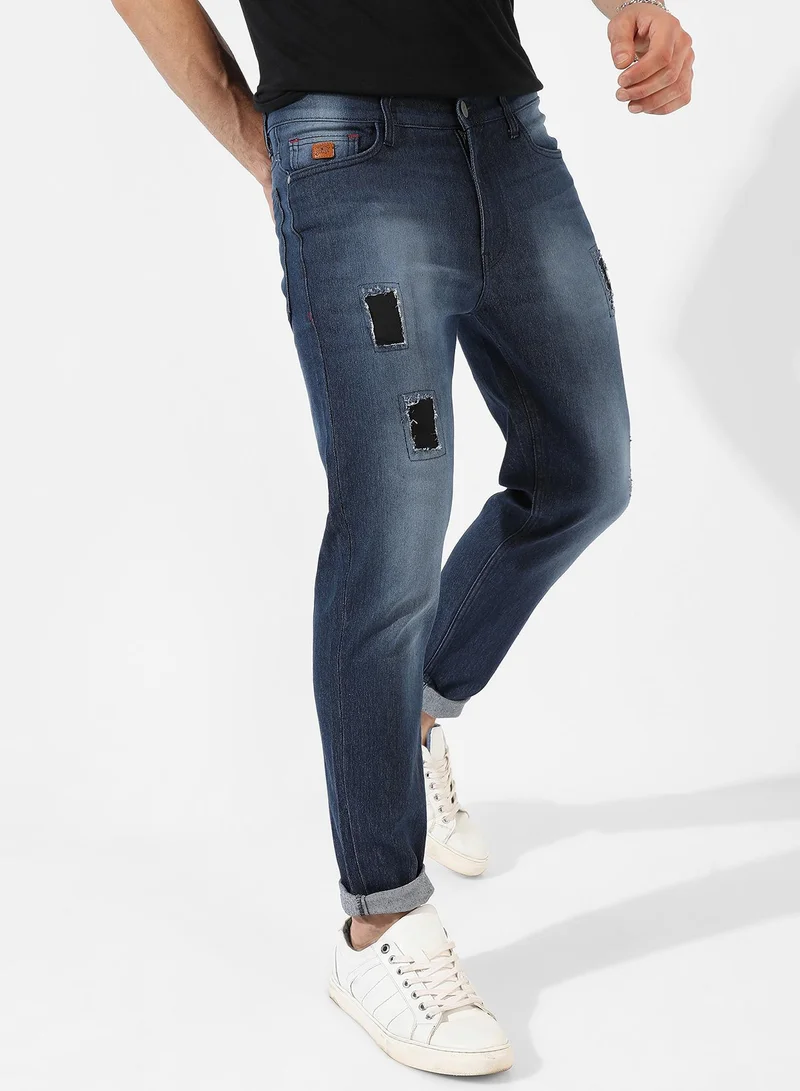 Campus Sutra Men's Classic Navy Blue Dark-Washed Regular Fit Denim Jeans