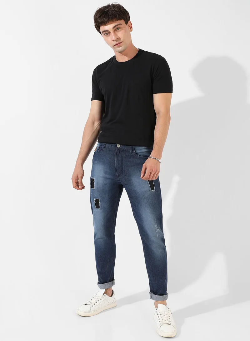Campus Sutra Men's Classic Navy Blue Dark-Washed Regular Fit Denim Jeans