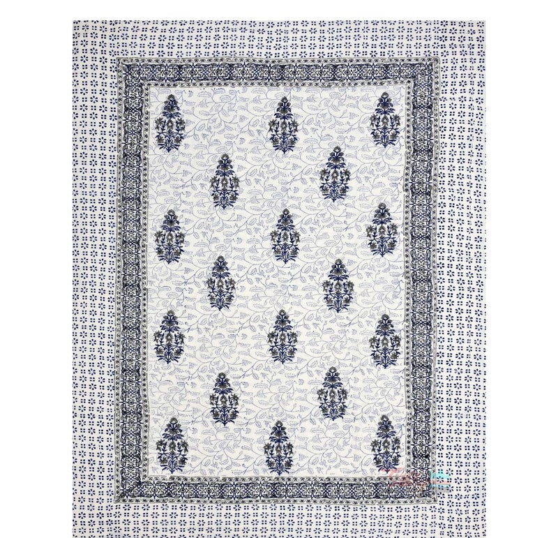 AARMOZY Hand Block Quilt Cotton Double Bed Jaipur Razai Buta Print Blue 90X108 INCHE - Image 5