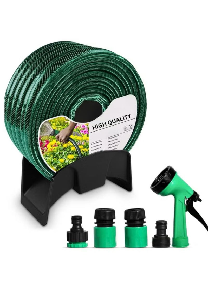 Generic - Flexible 10m garden hose with accessories including a hose adapter with threaded coupling and an adjustable sprayer head, suitable for domestic and professional use - Image 1