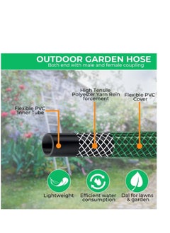 Generic Flexible 10m garden hose with accessories including a hose adapter with threaded coupling and an adjustable sprayer head, suitable for domestic and professional use  - Image 4