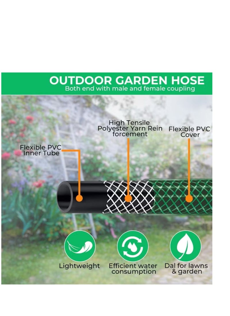 Generic - Flexible 10m garden hose with accessories including a hose adapter with threaded coupling and an adjustable sprayer head, suitable for domestic and professional use - Image 1