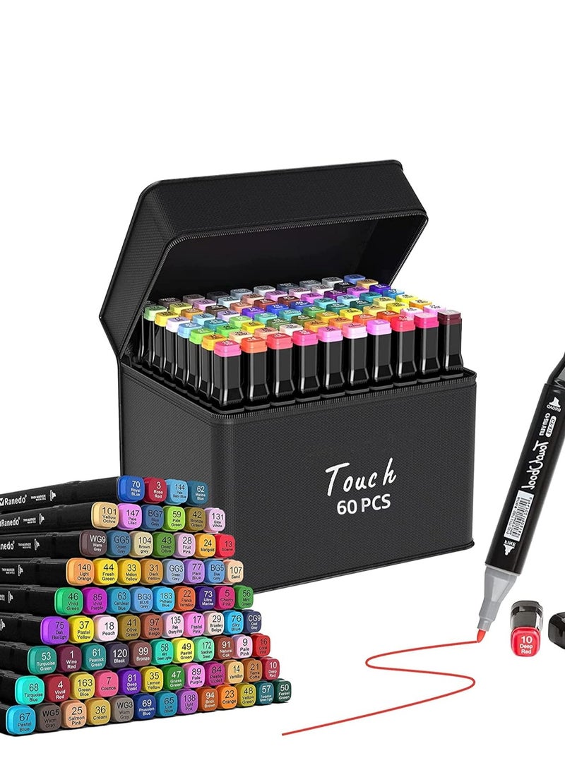 Gelanti Permanent Art Markers Set 60 Colors for Graphic Drawing Brush Pens for Graffiti Design Adult Coloring Shading Chisel Multicolor Swift - Image 1