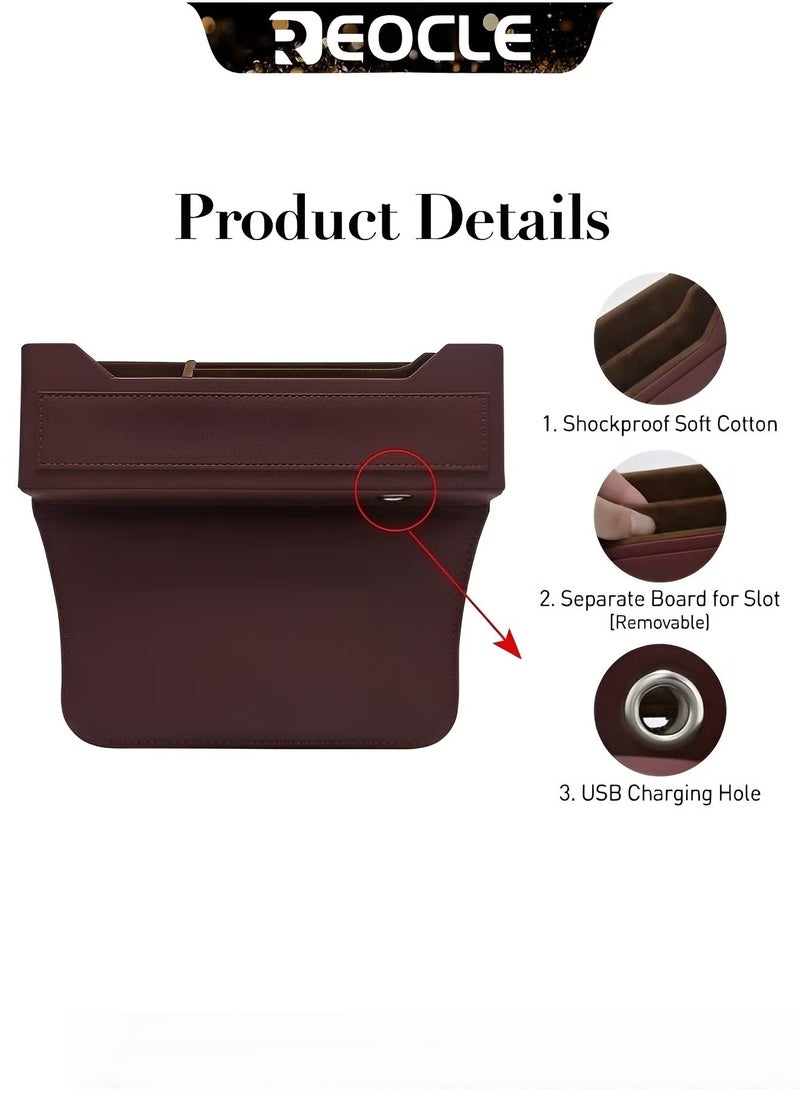 REOCLE Car Seat Gap Organizer PU Leather Seat Console Side Pocket Seat Storage Car Interior Accessories Seat Crevice Storage Box for Smartphone & Coin & Wallet & Key - Image 3