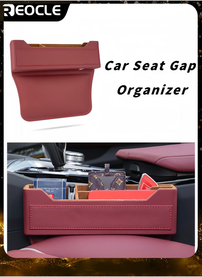 REOCLE Car Seat Gap Organizer PU Leather Seat Console Side Pocket Seat Storage Car Interior Accessories Seat Crevice Storage Box for Smartphone & Coin & Wallet & Key - Image 1