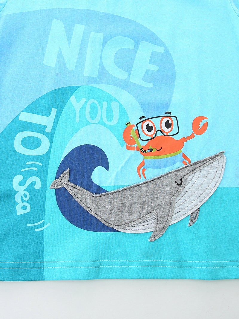 Source Of Style Children'S Suit Cartoon Shark Boy Suit Knitted Cotton Children'S Clothing 2-Piece Set - Image 4