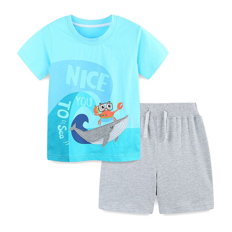 Source Of Style Children'S Suit Cartoon Shark Boy Suit Knitted Cotton Children'S Clothing 2-Piece Set - Image 1