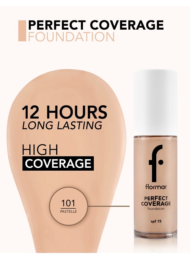 flormar Perfect Coverage Foundation – 101 Pastelle – Soft Rich Texture, Smooth-Looking Skin, Up to 12H Fresh Wear, SPF 15 - Image 5