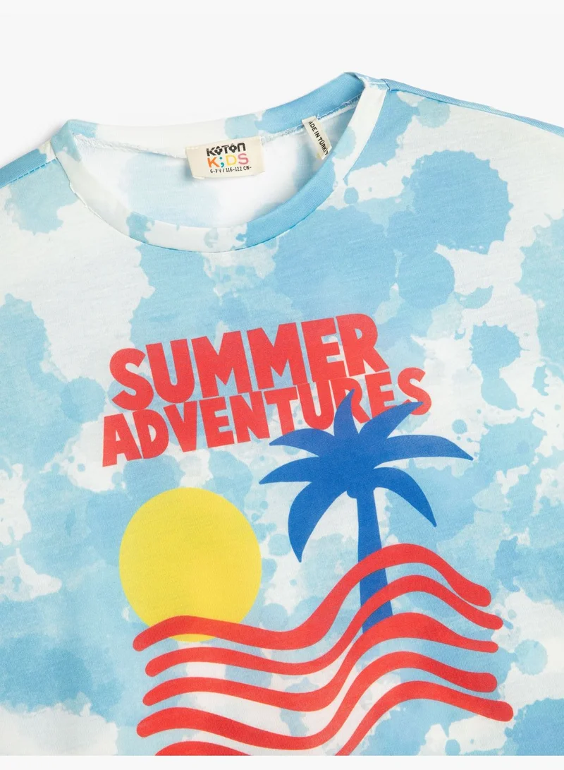 كوتون T-Shirt Short Sleeve Crew Neck Tie-Dye Printed