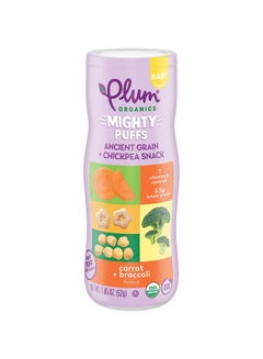 Plum Organics Plum Organics Mighty Puffs Organic Baby Food - Carrot and Broccoli - 1.85 oz Canister - Ancient Grains and Chickpea Snacks  - Image 1