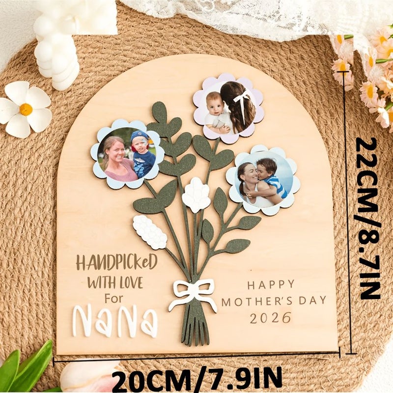 Personalized Mother Day Flower Photo Sign Wooden Bouquet Style1 - Image 2