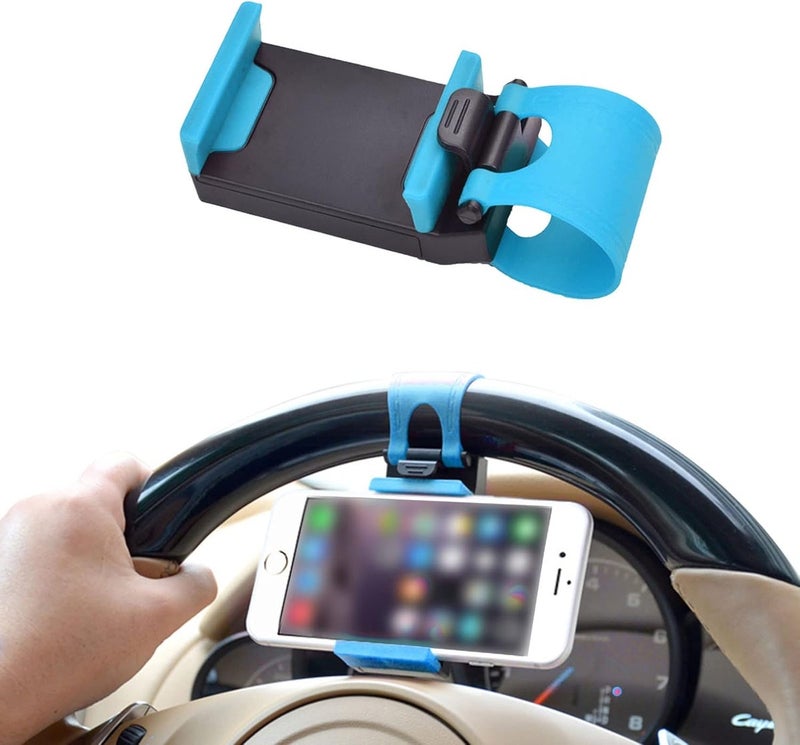 Car Phone Holder - Adjustable Car Cradle, Steering Wheel Mount, Hands-Free Cell Phone Holder for Most Steering Wheels (Black)