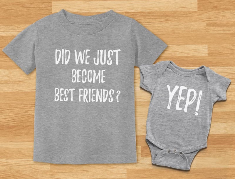 Tstars Did We Just Become Best Friends? Big Brother Little Bro Matching Shirt & Baby Bodysuit Set Gray 2T / Baby Gray NB (0-3M) - Image 4
