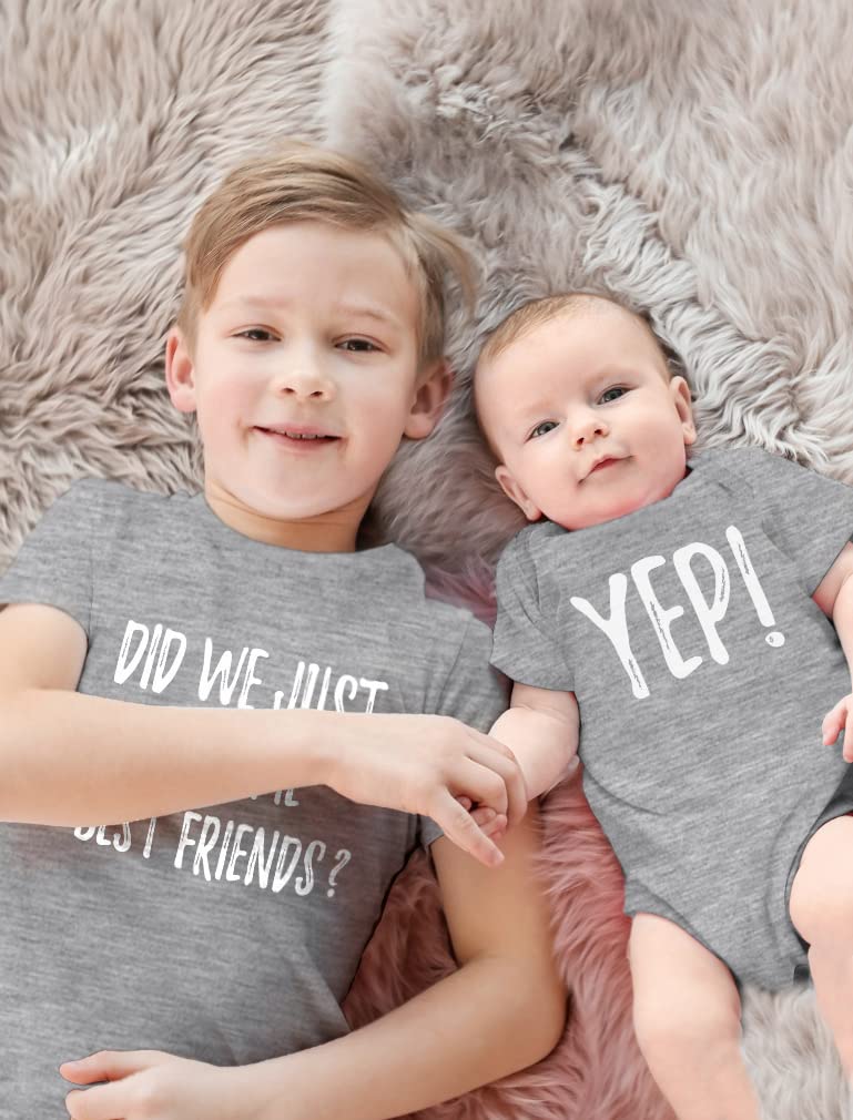 Tstars Did We Just Become Best Friends? Big Brother Little Bro Matching Shirt & Baby Bodysuit Set Gray 2T / Baby Gray NB (0-3M) - Image 2